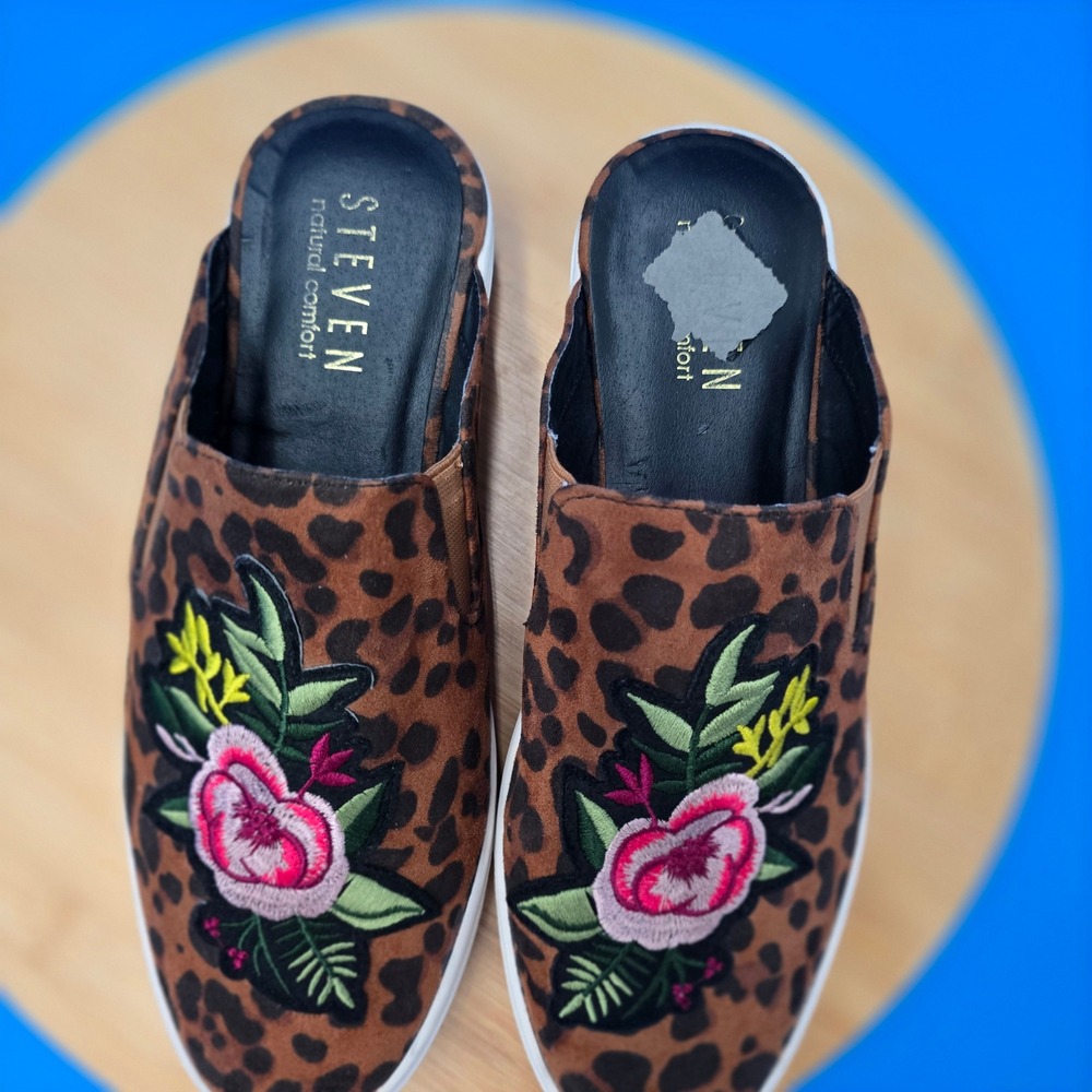 Steven Natural Comfort Leopard Floral Embroidered Mule Sneakers‎ Size 9M - Picture 4 of 8